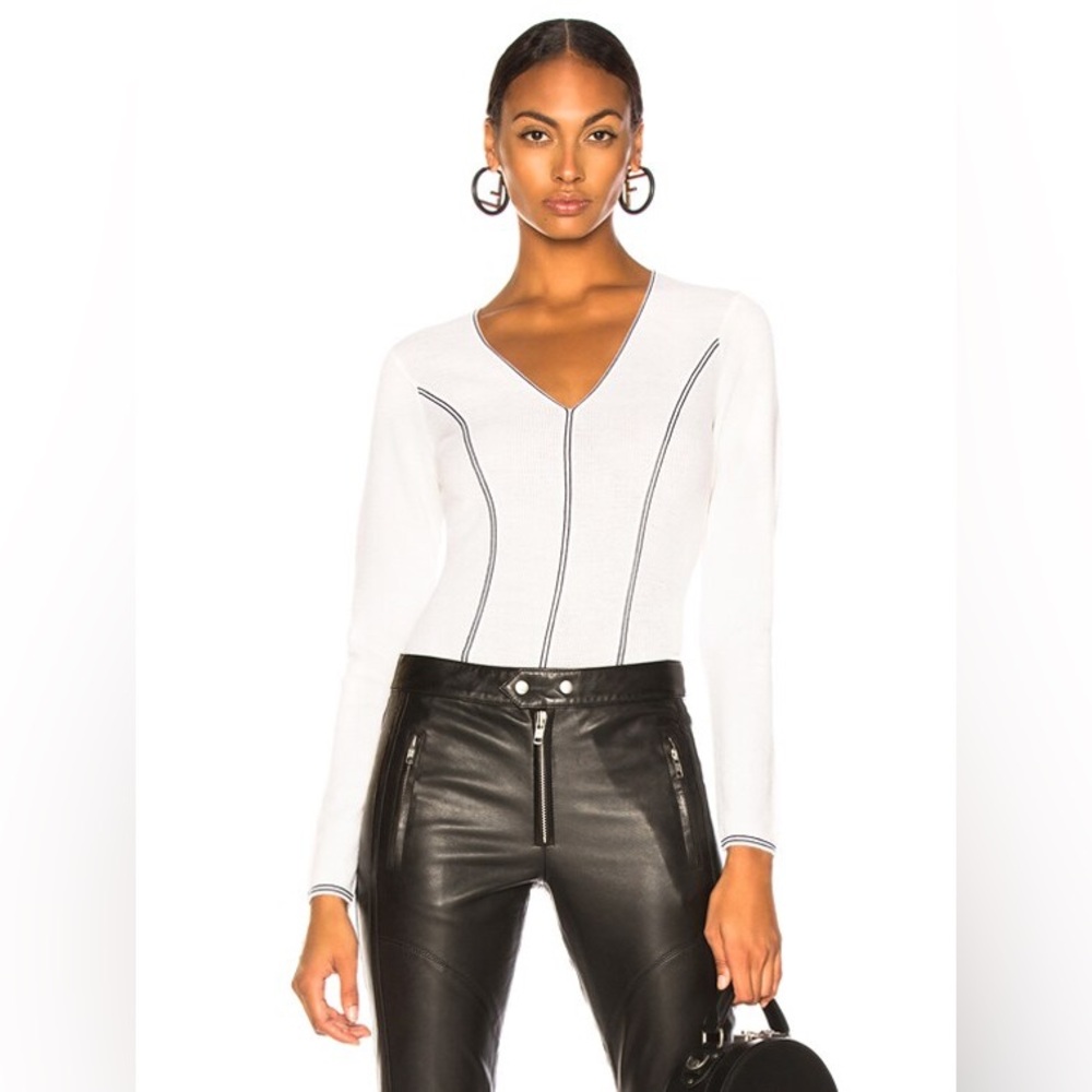 rag & bone Lavinia Ivory/Navy V Neck Fitted Ribbed Sweater